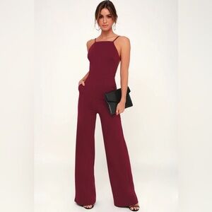 Lulus Something to Behold Burgundy backless Jumpsuit size XS